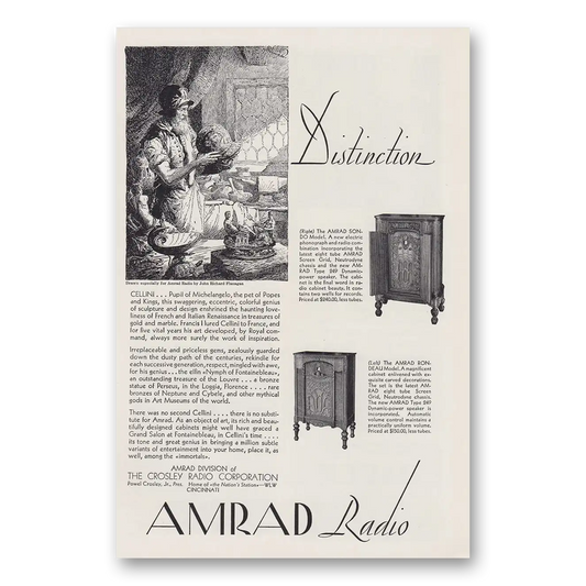 1930 Amrad Radio Distinction Cellini Pupil of Michelangelo Vintage Magazine Print Ad