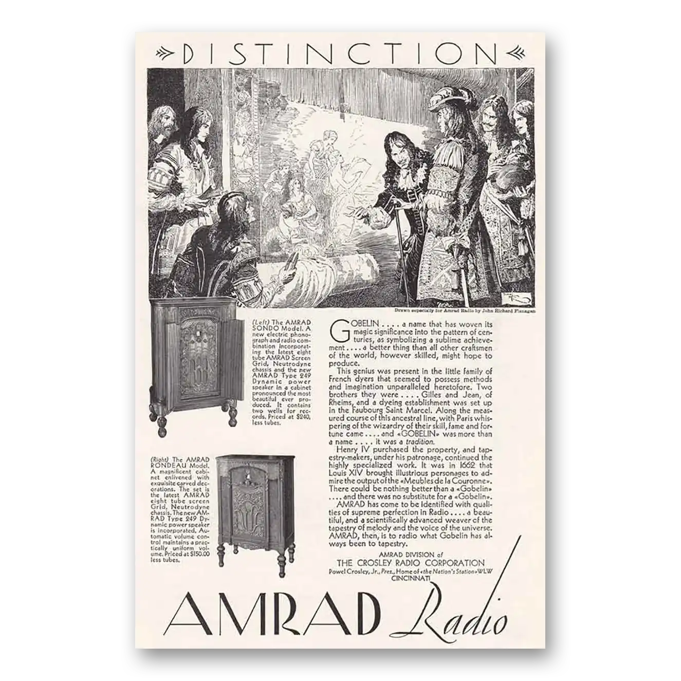 1930 Amrad Radio Distinction Dondo Rondeau Vintage Magazine Print Ad