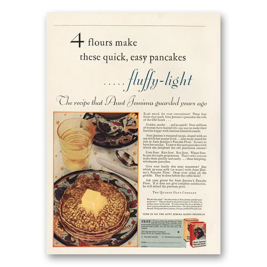 1930 Aunt Jemima Pancake Flour Fluffy Light Vintage Magazine Print Ad