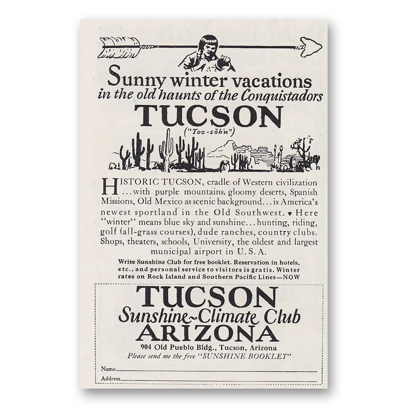 1930 Tucson Arizona Sunny Winter Vacationing Vintage Magazine Print Ad