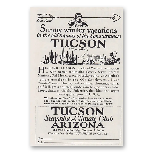 1930 Tucson Arizona Sunny Winter Vacationing Vintage Magazine Print Ad