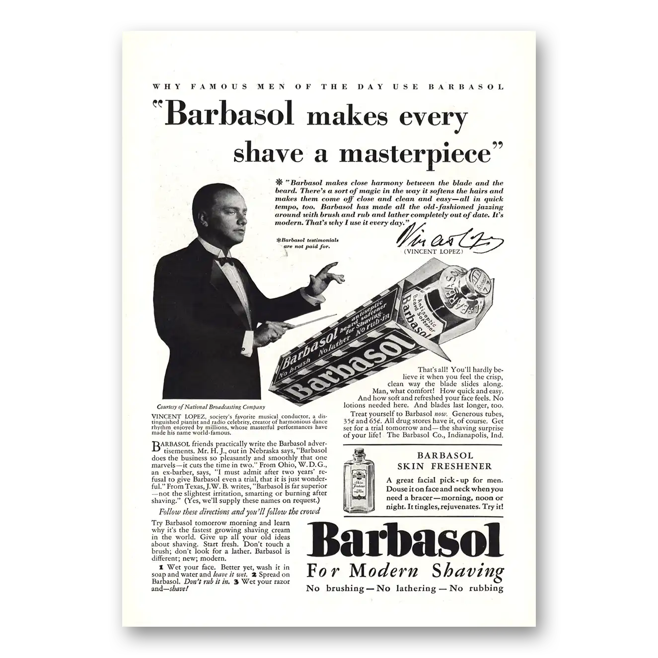 1930 Barbasol Shaving Cream Makes Every Shave a Masterpiece Vincent Lopez Vintage Magazine Print Ad