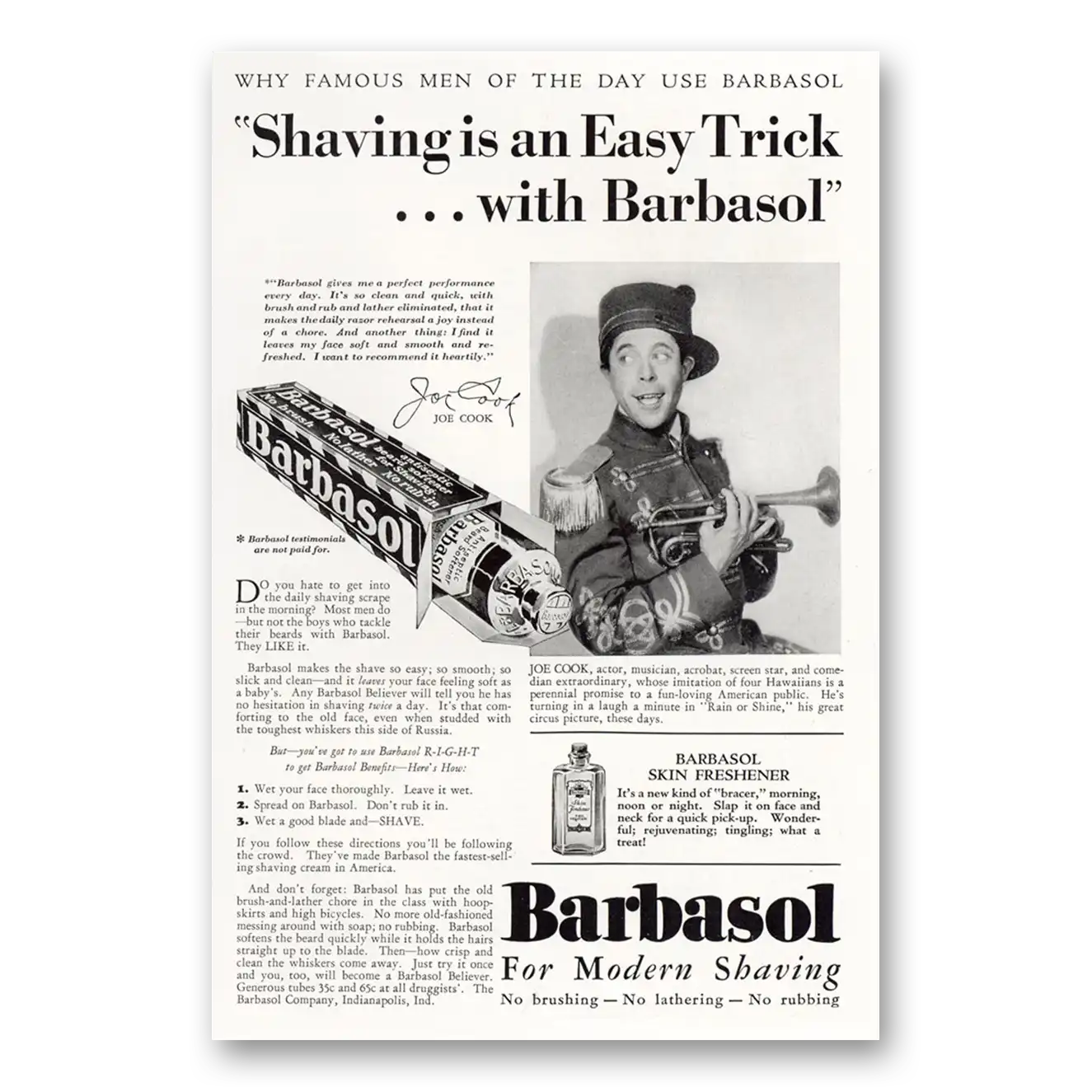 1930 Barbasol Shaving Cream Shaving Is an Easy Trick Joe Cook Vintage Magazine Print Ad