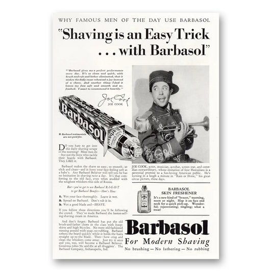 1930 Barbasol Shaving Cream Shaving Is an Easy Trick Joe Cook Vintage Magazine Print Ad