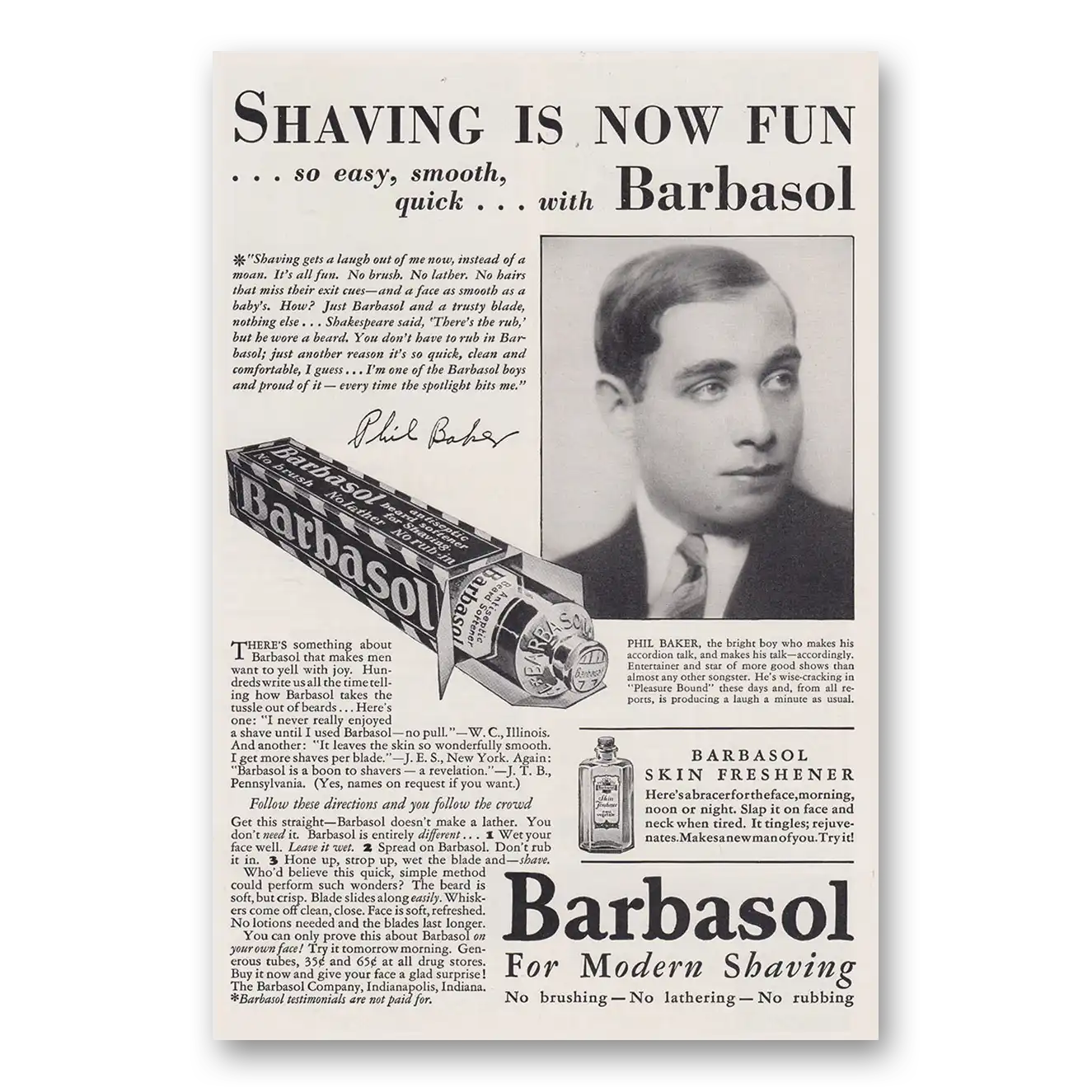 1930 Barbasol Shaving Cream Shaving Is Now Fun Phil Baker Accordion Vintage Magazine Print Ad