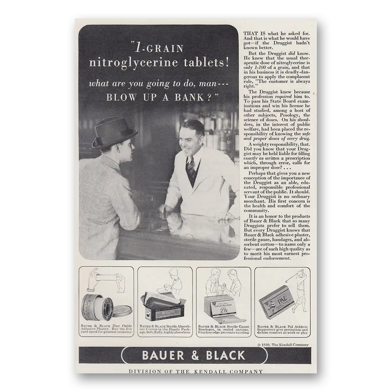 1930 Bauer & Black Blow Up a Bank Vintage Magazine Print Ad