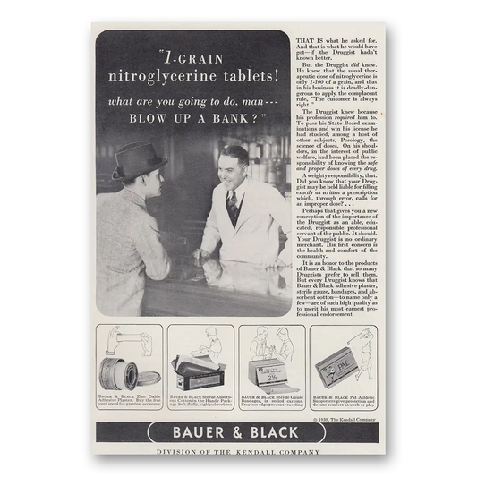 1930 Bauer & Black Blow Up a Bank Vintage Magazine Print Ad