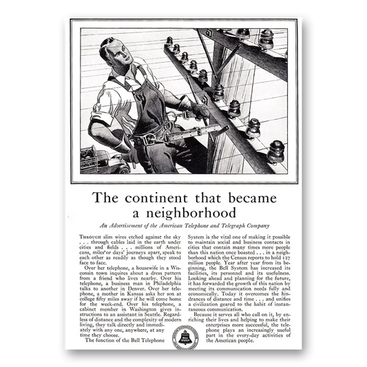 1930 American Telephone Continent That Became a Neighborhood Vintage Magazine Print Ad