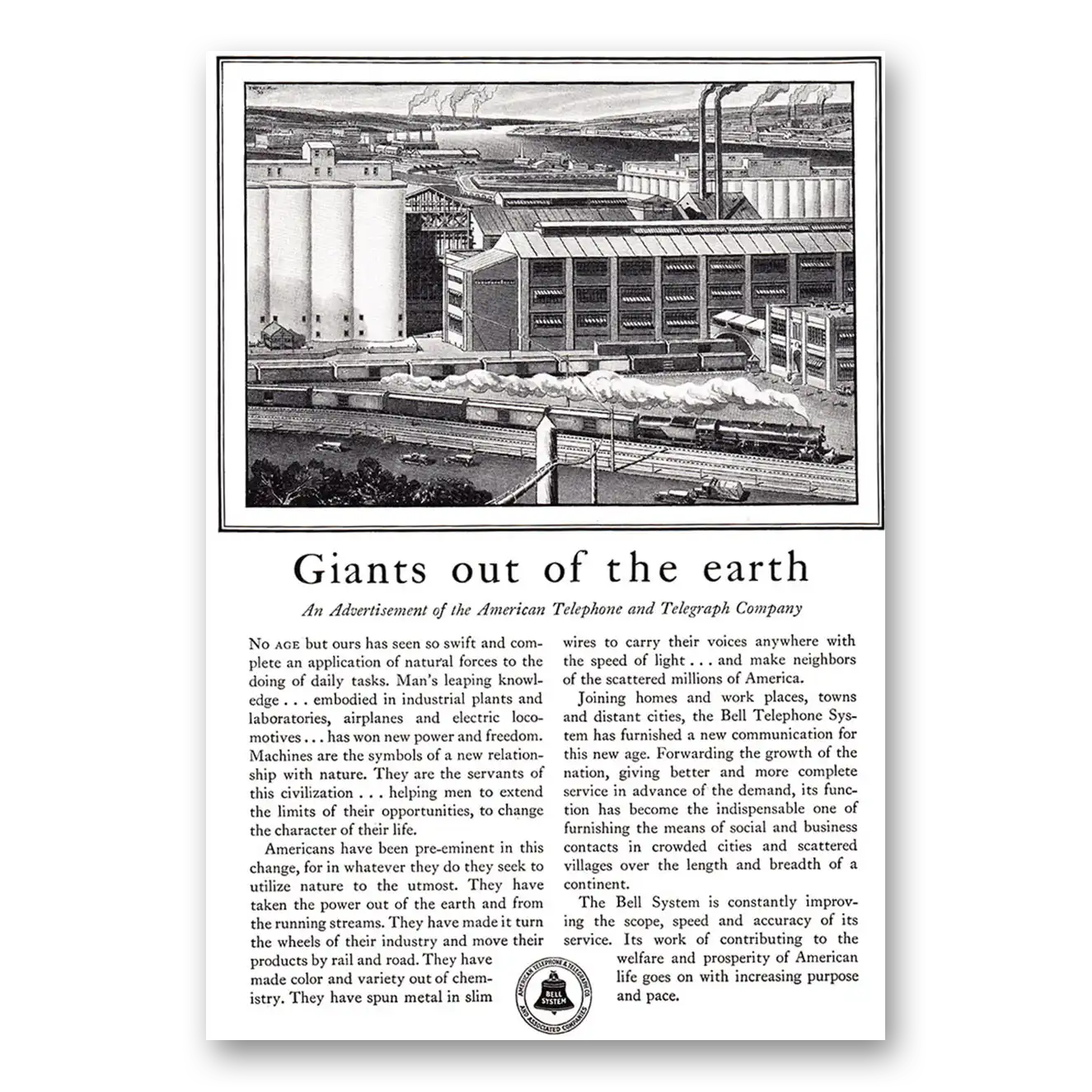 1930 American Telephone Giants Out of the Earth Vintage Magazine Print Ad