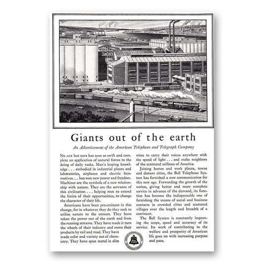 1930 American Telephone Giants Out of the Earth Vintage Magazine Print Ad