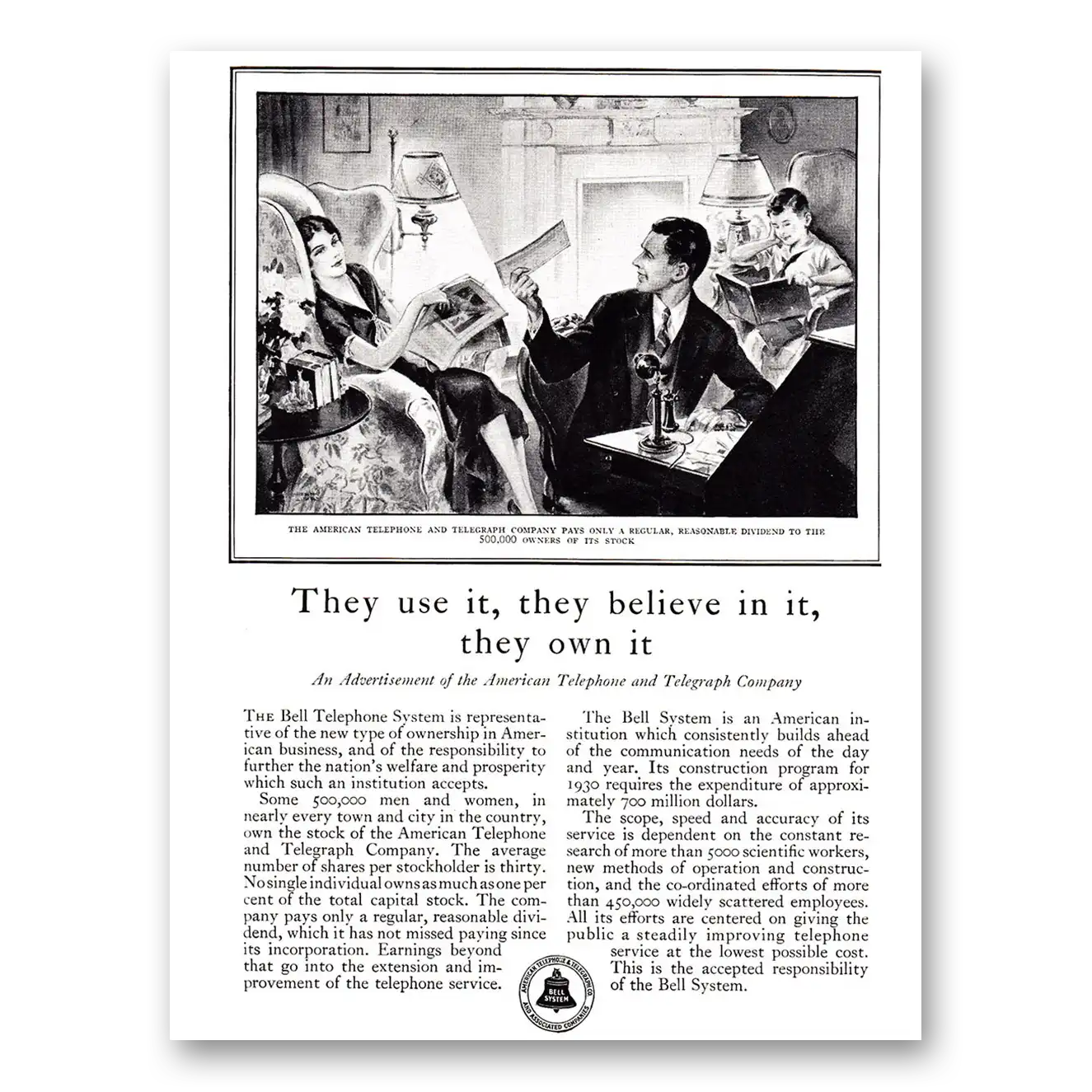 1930 American Telephone They Use It They Believe In It Vintage Magazine Print Ad