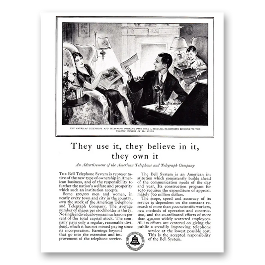 1930 American Telephone They Use It They Believe In It Vintage Magazine Print Ad