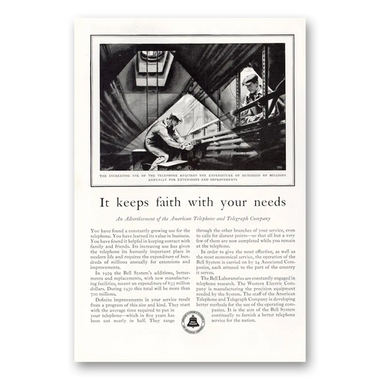 1930 American Telephone Keeps Faith With Your Needs Vintage Magazine Print Ad