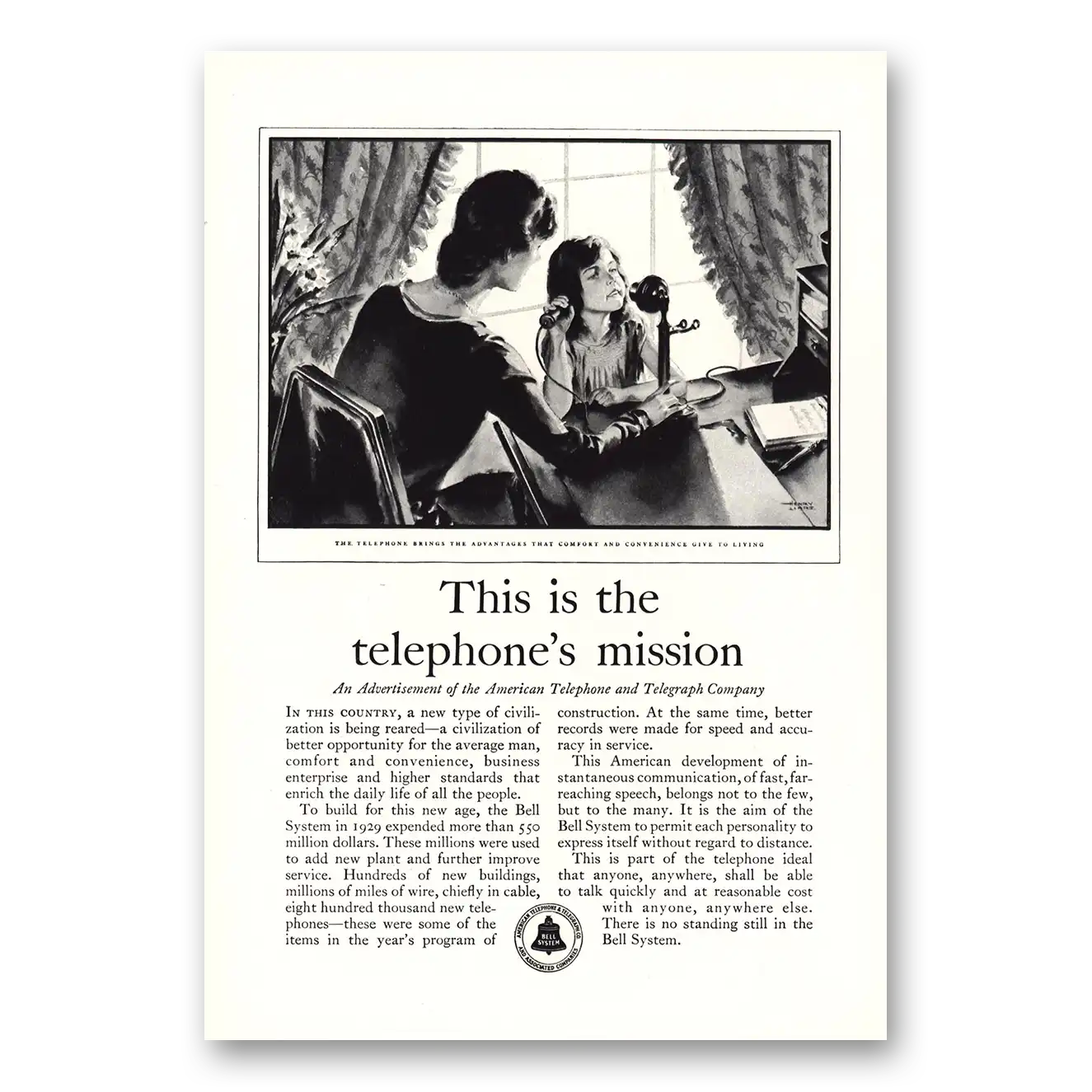 1930 American Telephone This is the Telephones Mission Vintage Magazine Print Ad