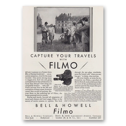 1930 Filmo Camera Capture Your Travels Vintage Magazine Print Ad