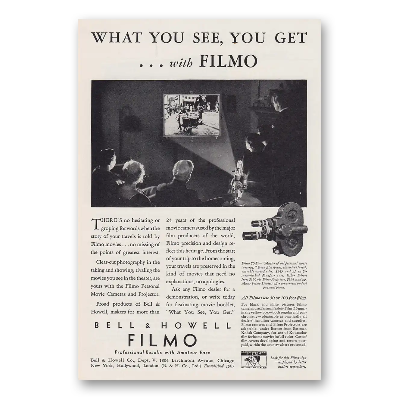 1930 Filmo Camera What You See You Get Vintage Magazine Print Ad