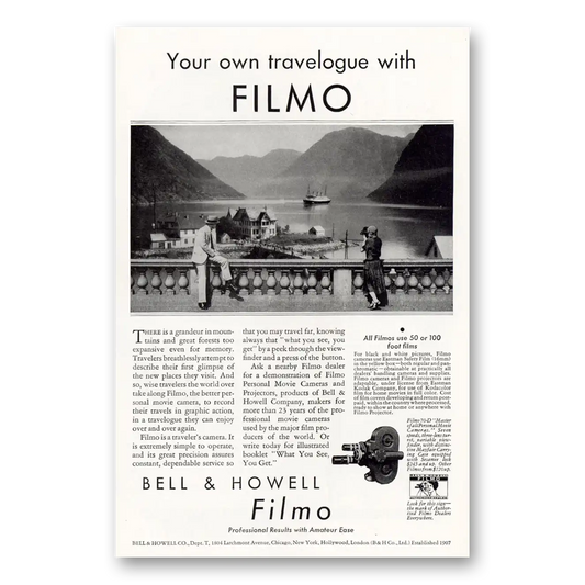 1930 Filmo Camera Your Own Travelogue Vintage Magazine Print Ad