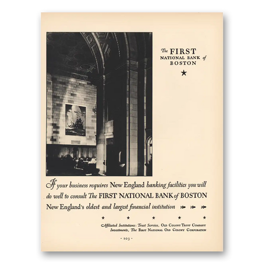 1930 First National Bank of Boston New England Banking Facilities Vintage Magazine Print Ad