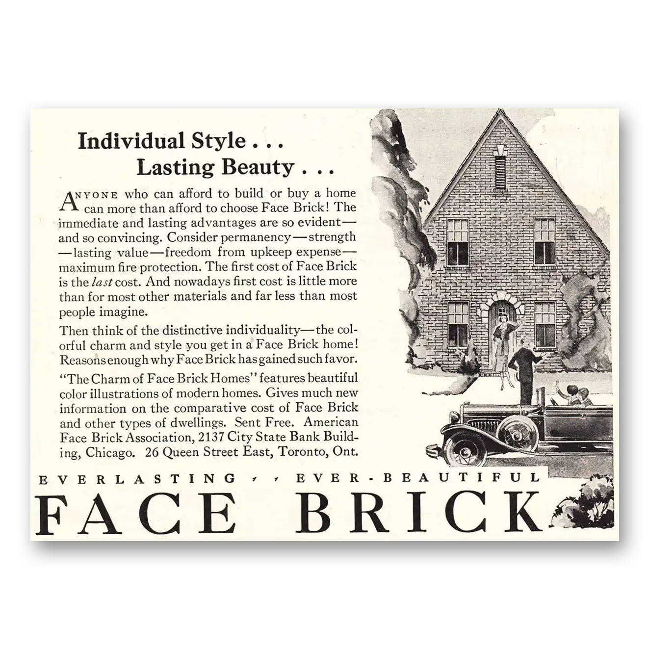 1930 American Face Brick Individual Style Lasting Beauty Vintage Magazine Print Ad