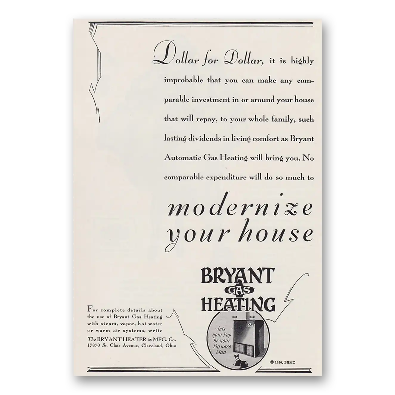 1930 Bryant Gas Heating Modernize Your House Vintage Magazine Print Ad