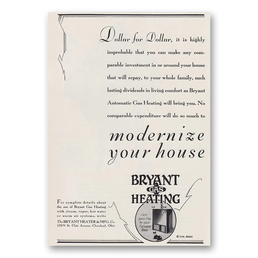 1930 Bryant Gas Heating Modernize Your House Vintage Magazine Print Ad