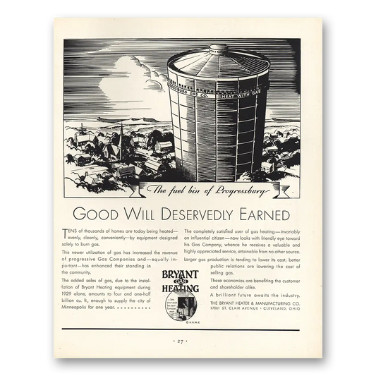 1930 Bryant Gas Heating Fuel Bin Progressburg Vintage Magazine Print Ad