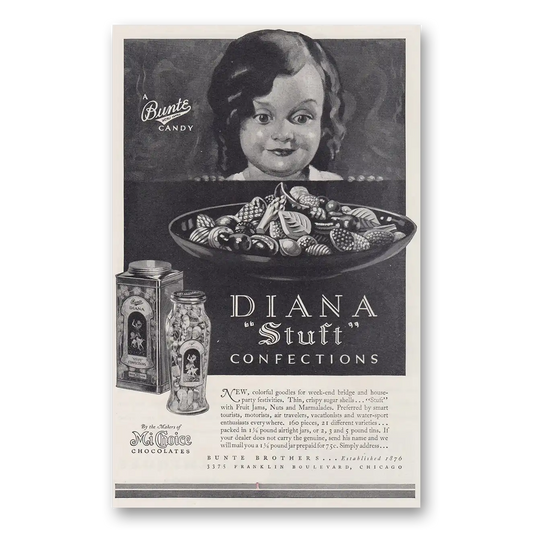 1930 Bunte Mi Choice Chocolates Diana Stuft Confections Vintage Magazine Print Ad