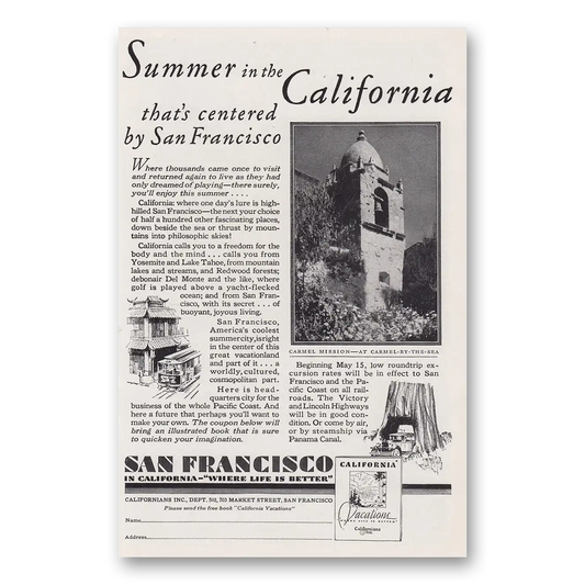 1930 San Francisco California Summer in the California Vintage Magazine Print Ad