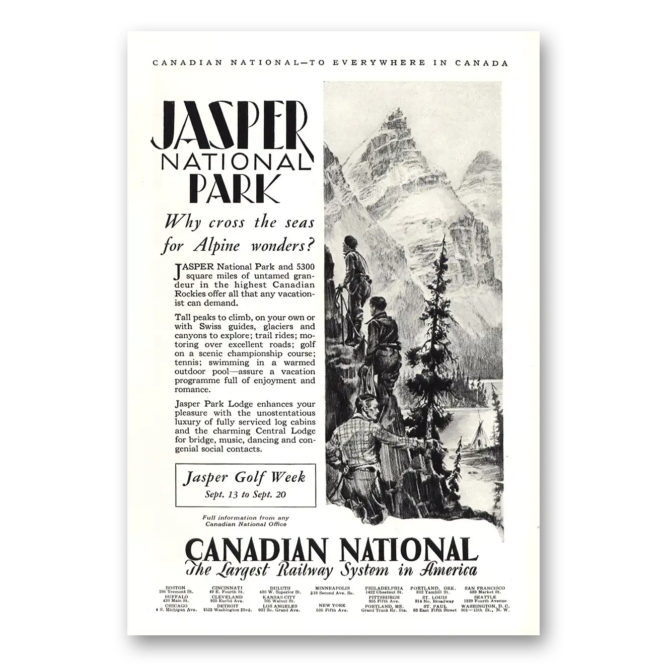 1930 Canadian National Railways Jasper National Park Vintage Magazine Print Ad