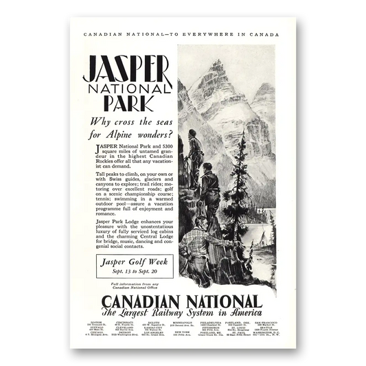 1930 Canadian National Railways Jasper National Park Vintage Magazine Print Ad