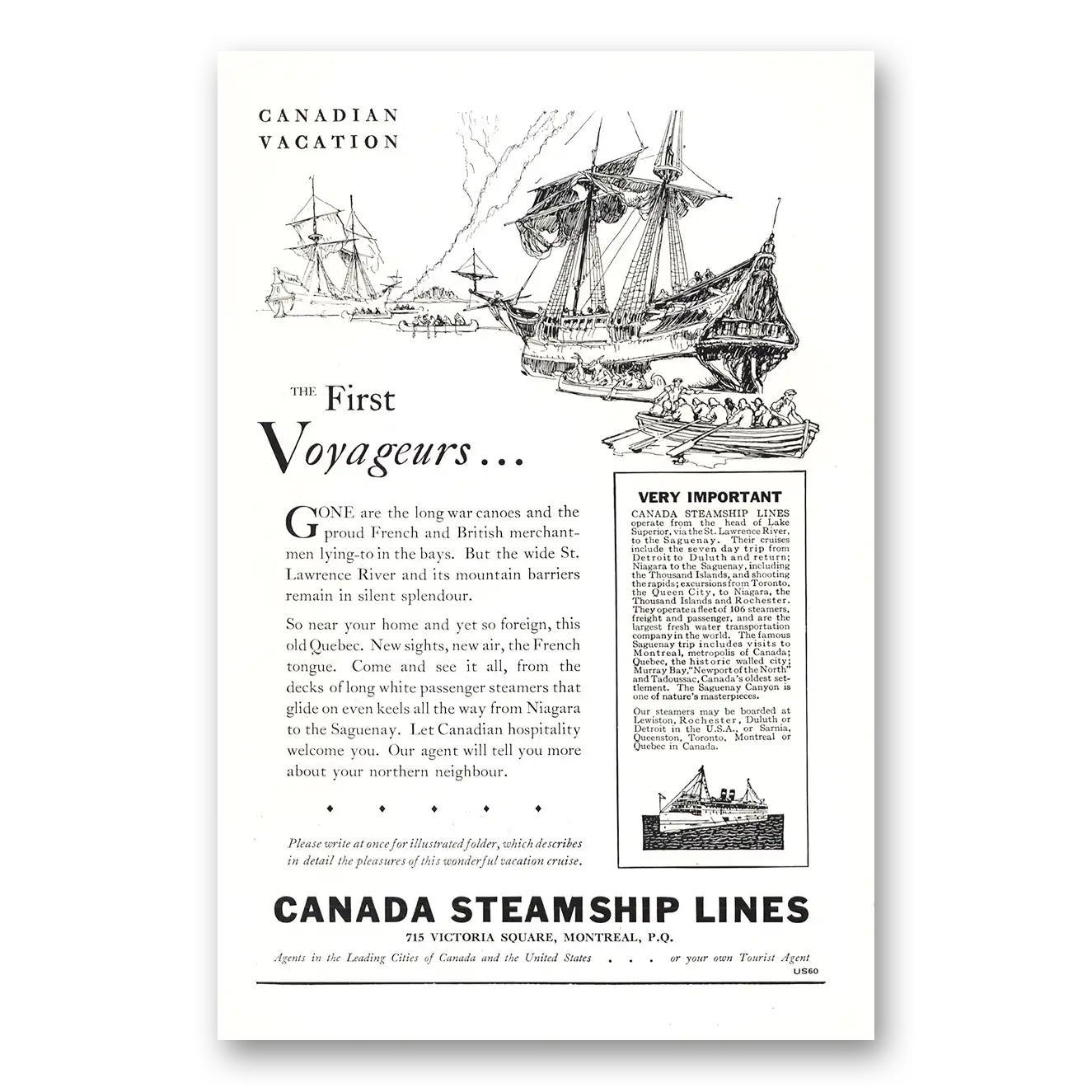 1930 Canada Steamship Lines First Voyageurs Vintage Magazine Print Ad