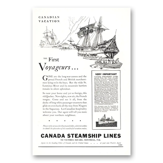 1930 Canada Steamship Lines First Voyageurs Vintage Magazine Print Ad