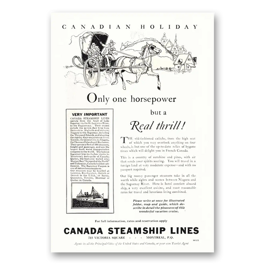 1930 Canada Steamship Lines Only One Horsepower But a Real Thrill Vintage Magazine Print Ad