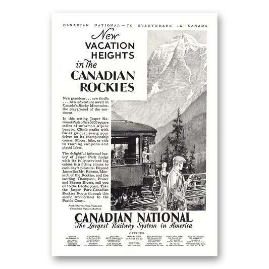 1930 Canadian National Railways Vacation Heights in the Canadian Rockies Vintage Magazine Print Ad