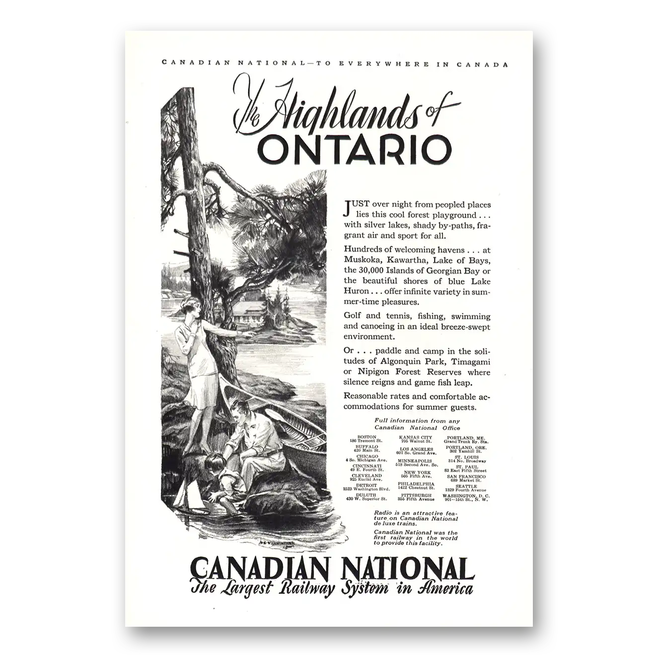 1930 Canadian National Railways Highlands of Ontario Vintage Magazine Print Ad