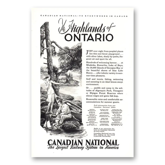 1930 Canadian National Railways Highlands of Ontario Vintage Magazine Print Ad