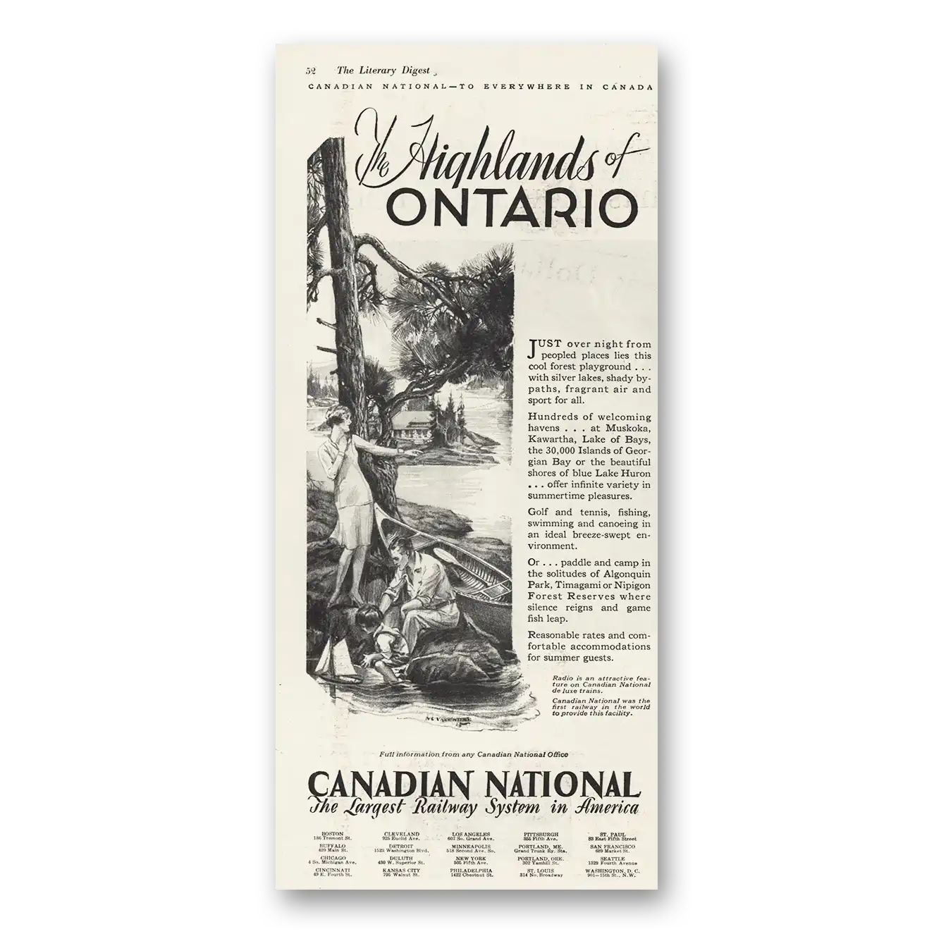 1930 Canadian National Railways Highlands Ontario Vintage Magazine Print Ad