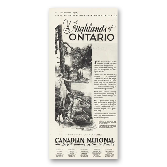 1930 Canadian National Railways Highlands Ontario Vintage Magazine Print Ad