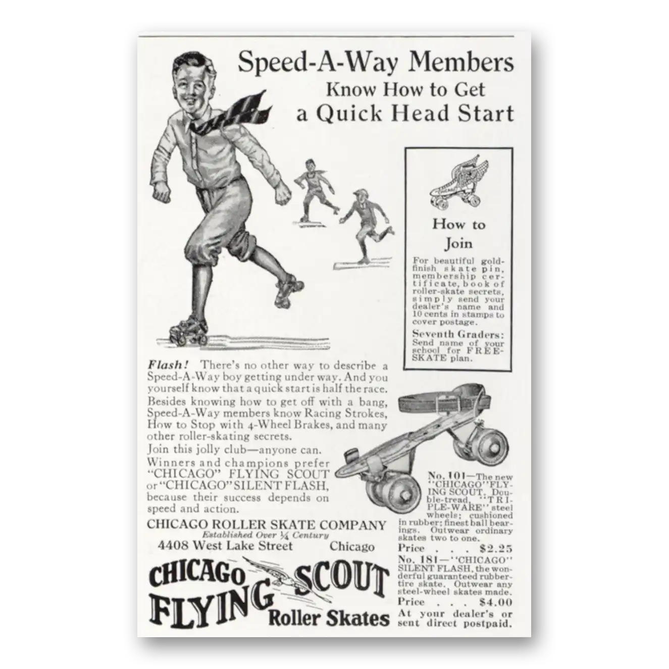 1930 Chicago Roller Skate Flying Scout Speed A Way Vintage Magazine Print Ad