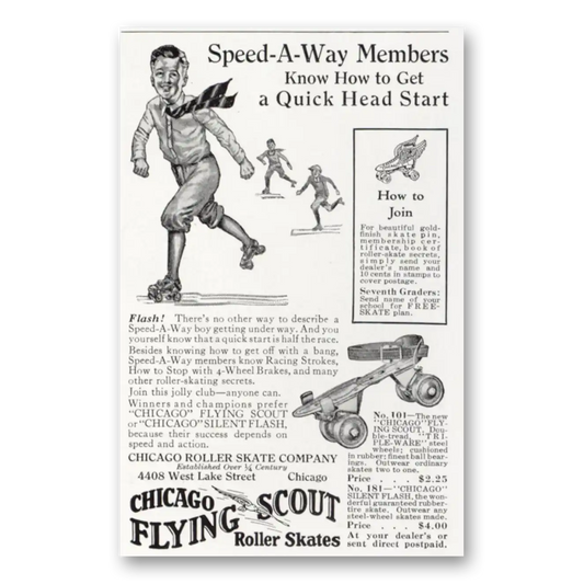 1930 Chicago Roller Skate Flying Scout Speed A Way Vintage Magazine Print Ad