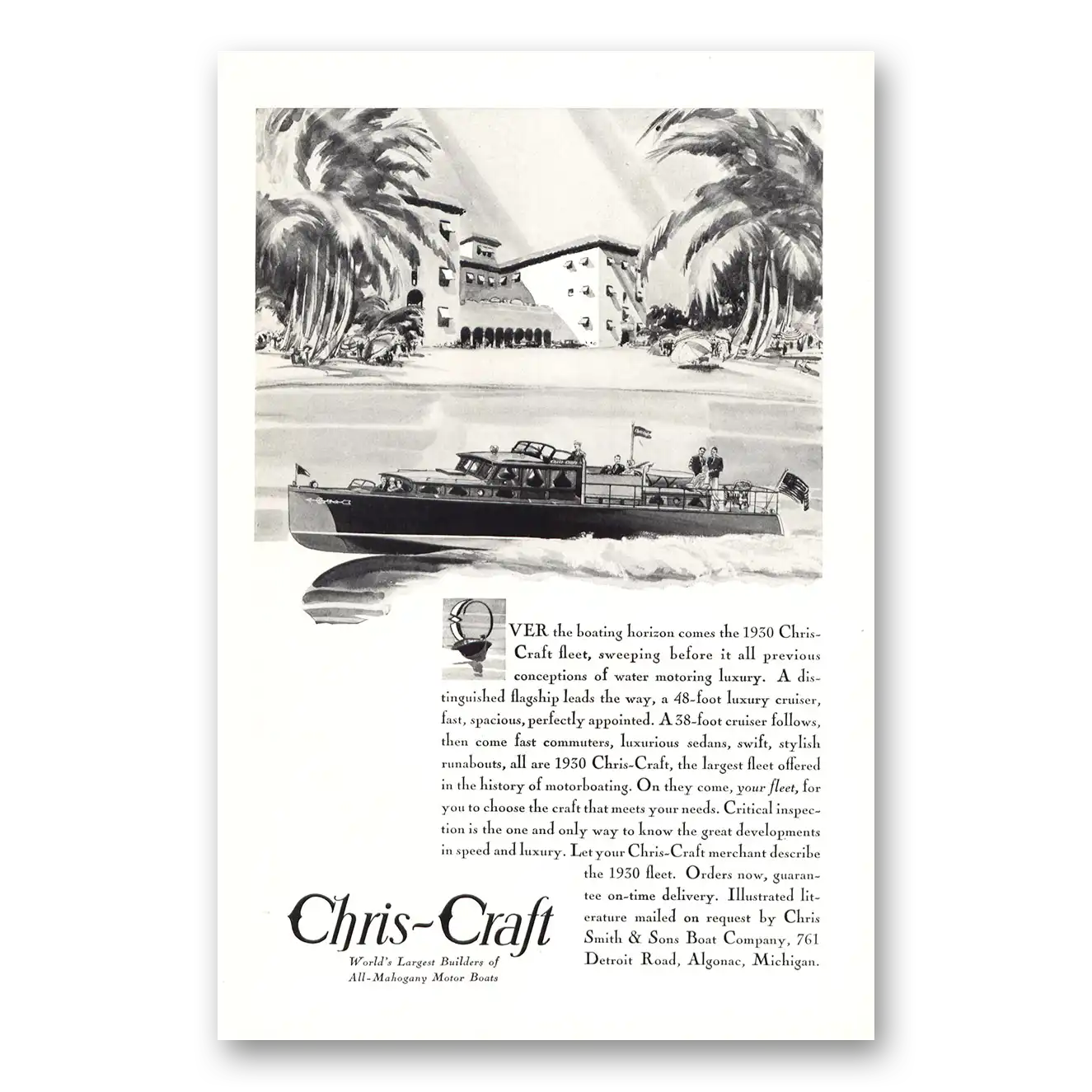 1930 Chris Craft Over the Boating Horizon Vintage Magazine Print Ad