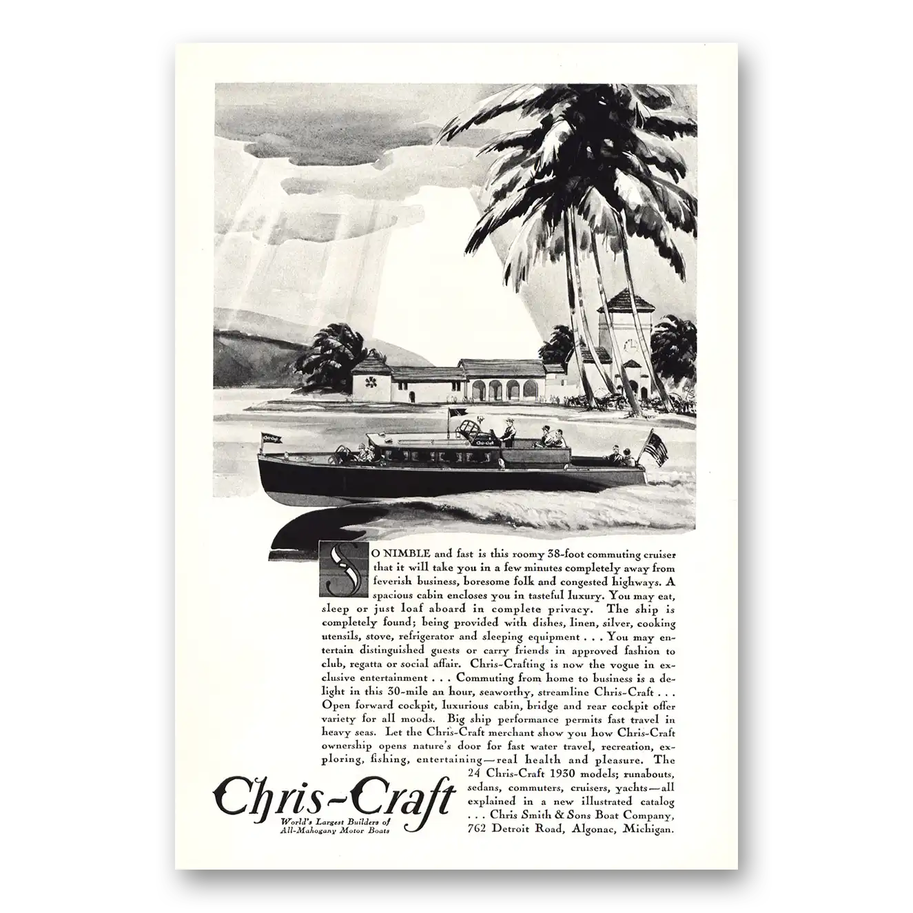 1930 Chris Craft Nimble and Fast Vintage Magazine Print Ad