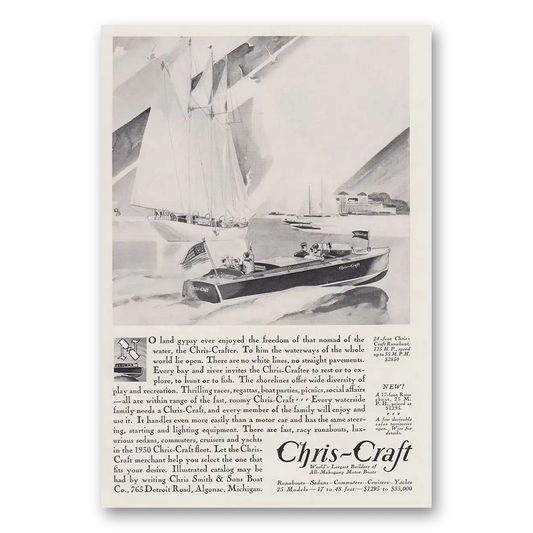 1930 Chris Craft No Land Gypsy Ever Enjoyed the Freedom Vintage Magazine Print Ad