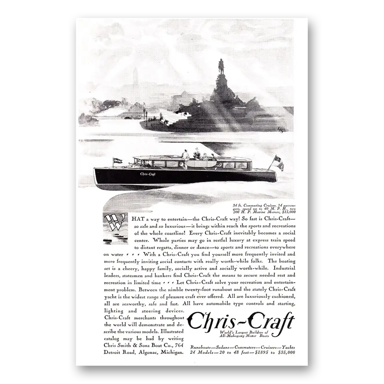 1930 Chris Craft Boats Commuting Cruiser Vintage Magazine Print Ad