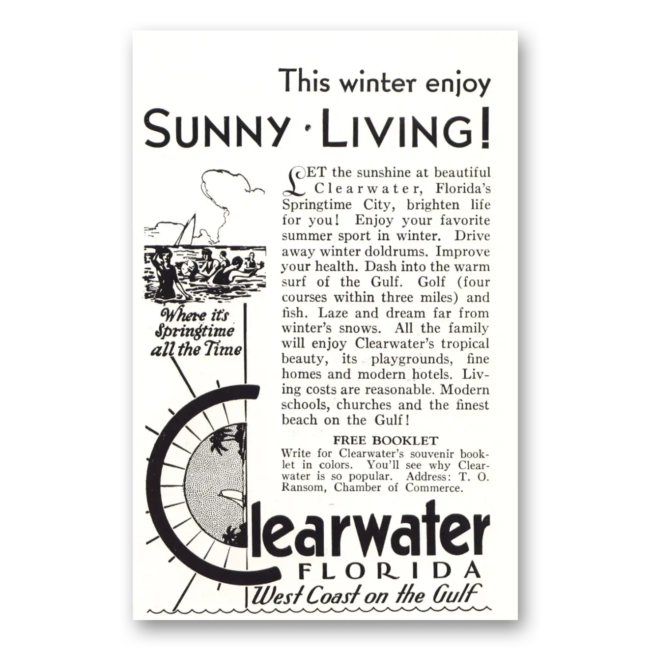 1930 Clearwater Florida Sunny Living Vintage Magazine Print Ad