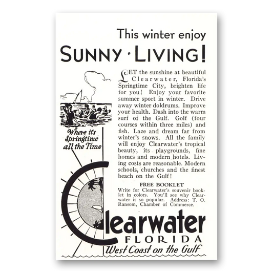 1930 Clearwater Florida Sunny Living Vintage Magazine Print Ad