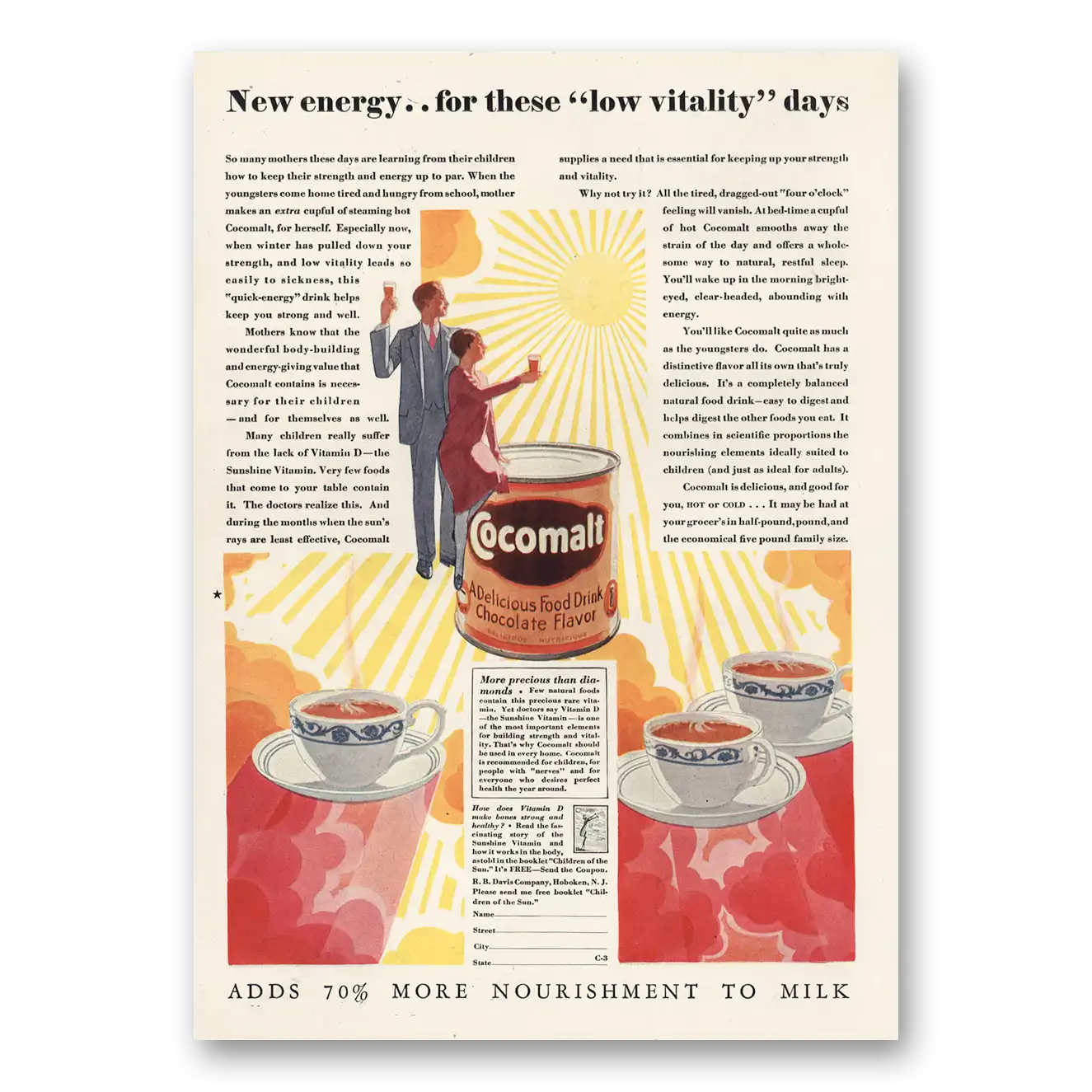 1930 Cocomalt New Energy Low Vitality Days Vintage Magazine Print Ad