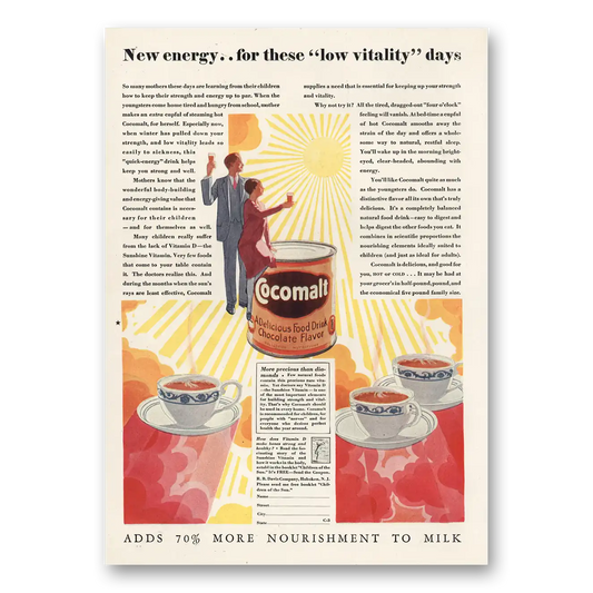 1930 Cocomalt New Energy Low Vitality Days Vintage Magazine Print Ad