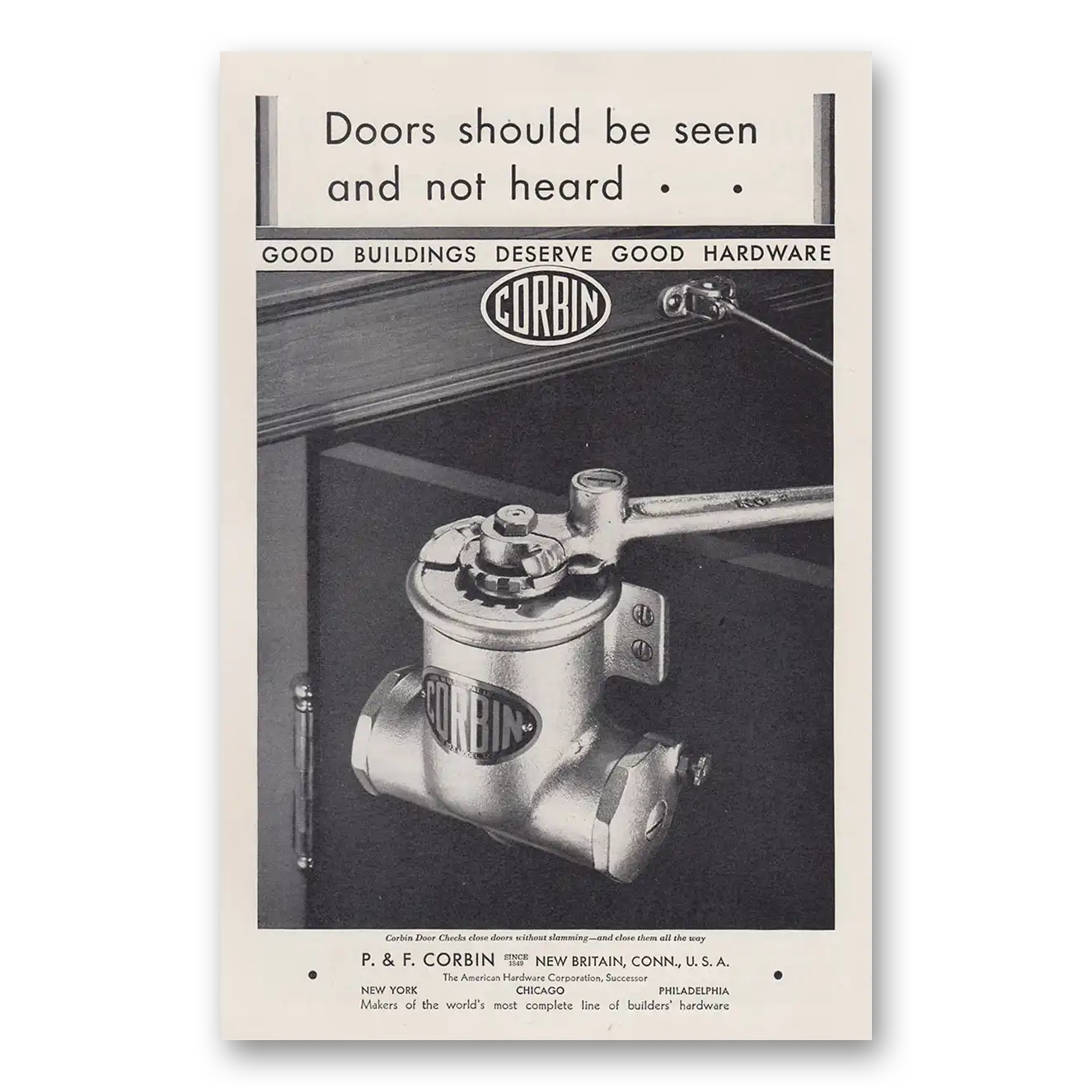 1930 P & F Corbin Door Should Be Seen and Not Heard Vintage Magazine Print Ad