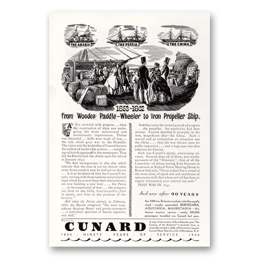 1930 Cunard From Wooden Paddle Wheeler to Iron Propeller Ship Vintage Magazine Print Ad